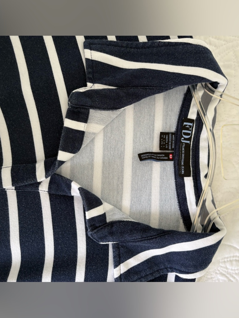 Striped Navy & White 3/4 Sleeve Polo Top - Picture 3 of 3